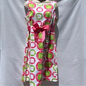 Kim Rogers  Pink & Lime Green Sleeveless Summer Geometric Circles Dress Sz 10